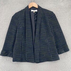 Jones Studio Blazer Womens 8 Black Multicolor 3/4 Sleeve Open Front Shawl Lapel